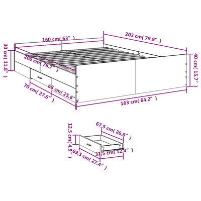 vidaXL Cadru de pat cu sertare, negru, 160x200 cm, lemn prelucrat