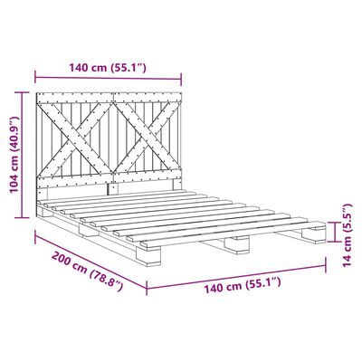 vidaXL Cadru de pat cu tăblie, gri, 140x200 cm, lemn masiv de pin