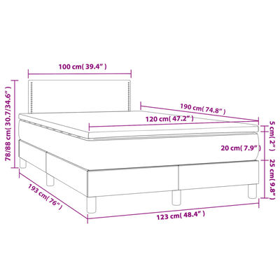 vidaXL Pat box spring cu saltea, gri, 120x190 cm, piele ecologică