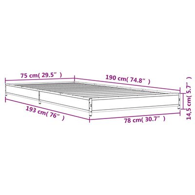 vidaXL Cadru de pat, gri sonoma, 75x190 cm, lemn prelucrat și metal