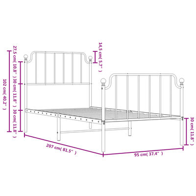 vidaXL Cadru pat metalic cu tăblii de cap/picioare  negru, 90x200 cm