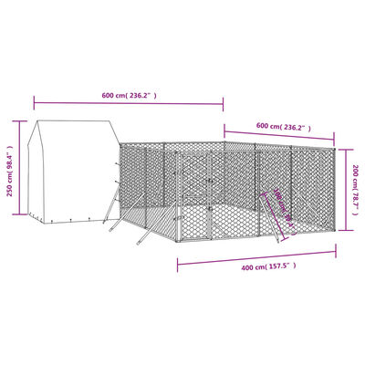 vidaXL Padoc de exterior cu acoperiș argintiu 6x6x2,5m oțel galvanizat