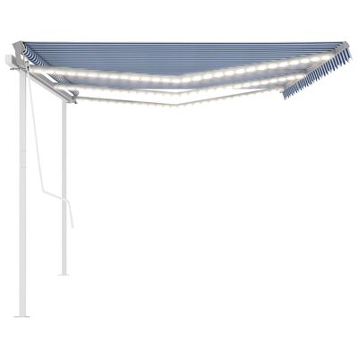 vidaXL Copertină retractabilă manual cu LED, albastru/alb, 6x3,5 m