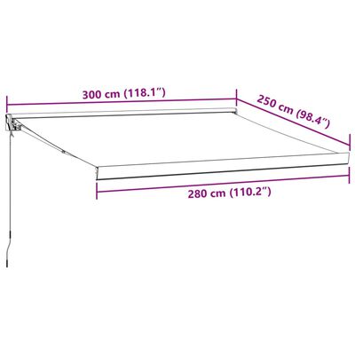 vidaXL Copertină retractabilă antracit/alb, 3x2,5 m, textil/aluminiu