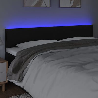 vidaXL Tăblie de pat cu LED, negru, 180x5x78/88 cm, piele ecologică