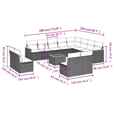 vidaXL Set mobilier de grădină cu perne, 13 piese, negru, poliratan