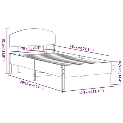 vidaXL Cadru de pat fără saltea, 75x190 cm, lemn masiv de pin