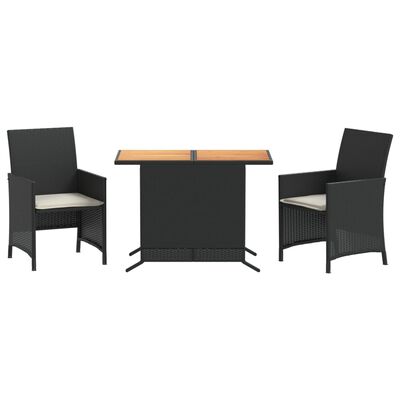 vidaXL Set bistro cu perne, 3 piese, negru, poliratan