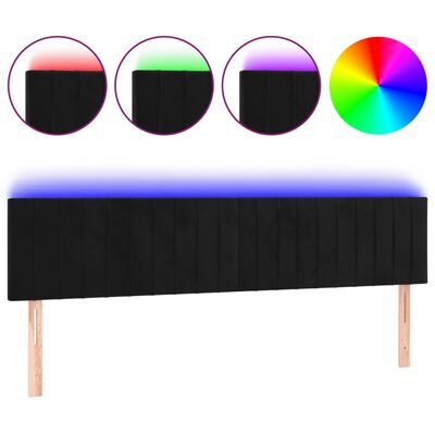 vidaXL Tăblie de pat cu LED, negru, 200x5x78/88 cm, catifea