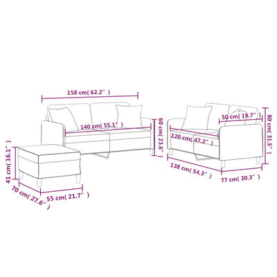 vidaXL Set de canapele cu perne, 3 piese, gri deschis, textil