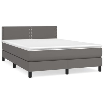 vidaXL Pat box spring cu saltea, gri, 140x200 cm, piele ecologică