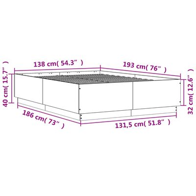 vidaXL Cadru de pat cu LED, gri sonoma, 135x190 cm, lemn prelucrat