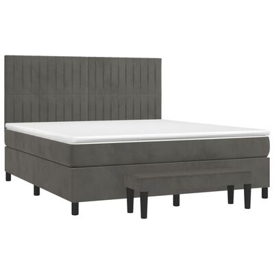 vidaXL Pat box spring cu saltea, gri închis, 160x200 cm, catifea