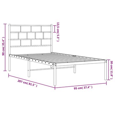 vidaXL Cadru pat metalic cu tăblie, alb, 90x200 cm