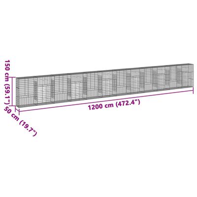 vidaXL Coș gabion cu capac, 1200x50x150 cm, fier galvanizat