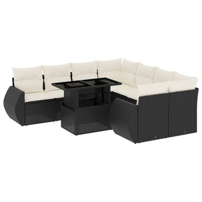 vidaXL Set mobilier de grădină cu perne, 9 piese, negru, poliratan