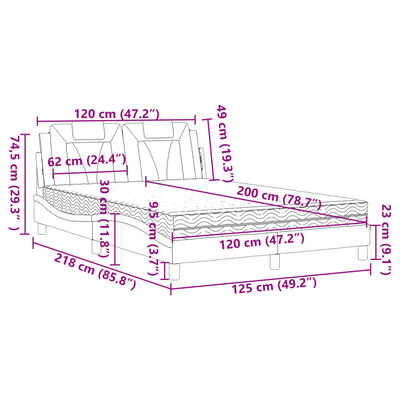 vidaXL Pat cu saltea, gri, 120x200 cm, piele ecologică