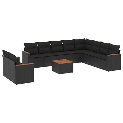 vidaXL Set canapele de grădină cu perne, 11 piese, negru, poliratan