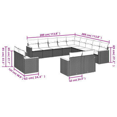 vidaXL Set canapele de grădină, 13 piese, cu perne, bej, poliratan
