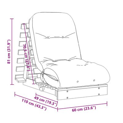 vidaXL Canapea futon cu saltea, alb, 60x206x11 cm, lemn masiv de pin