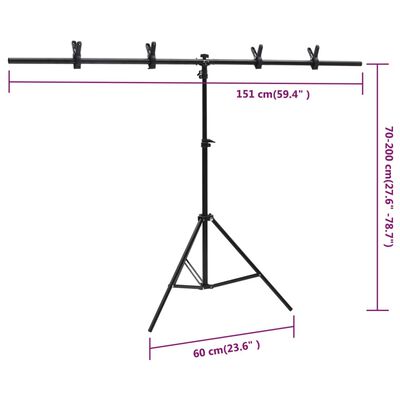 vidaXL Suport de fundal în formă de T, negru, 151x60x(70-200) cm