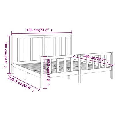 vidaXL Cadru de pat Super King, negru, 180x200 cm, lemn masiv de pin