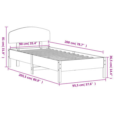 vidaXL Cadru de pat fără saltea, alb, 90x200 cm, lemn masiv pin