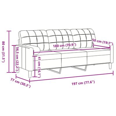 vidaXL Canapea cu 3 locuri cu pernuțe, negru, 180 cm, catifea