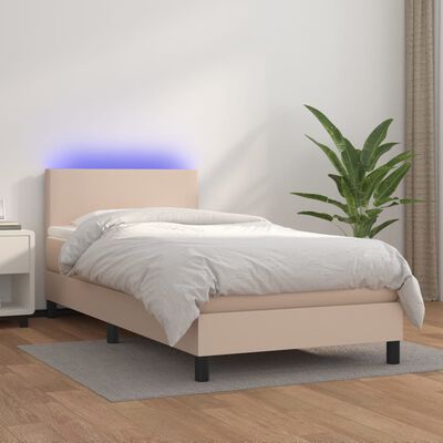 vidaXL Pat continental cu saltea și LED cappuccino 80x200 cm piele eco