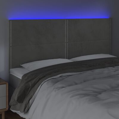 vidaXL Tăblie de pat cu LED, gri deschis, 200x5x118/128 cm, catifea