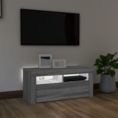 vidaXL Comodă TV cu lumini LED, gri sonoma, 90x35x40 cm