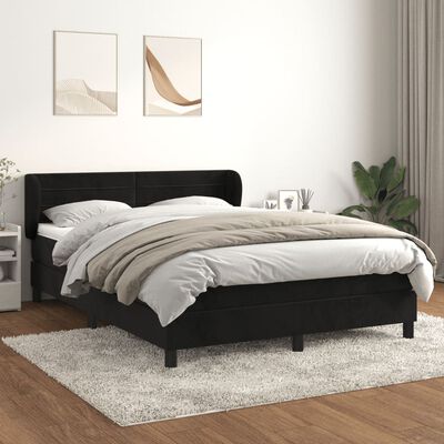 vidaXL Pat box spring cu saltea, negru, 140x200 cm, catifea