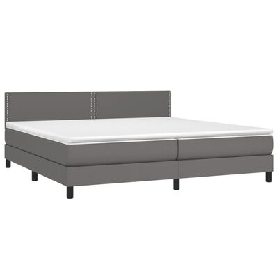 vidaXL Pat box spring cu saltea, gri, 200x200 cm, piele ecologică