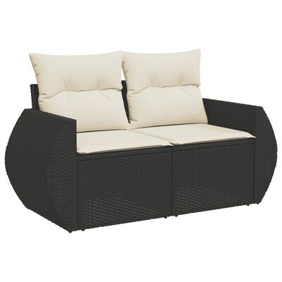 vidaXL Set mobilier de grădină cu perne, 9 piese, negru, poliratan