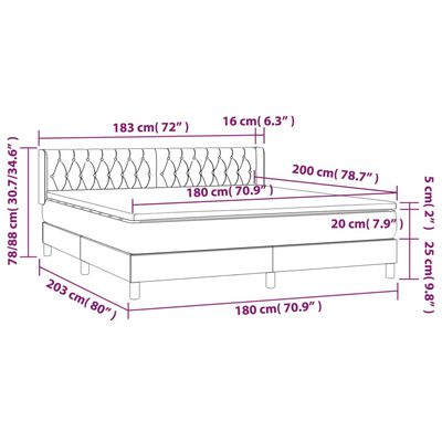 vidaXL Pat box spring cu saltea, gri deschis, 180x200 cm, catifea