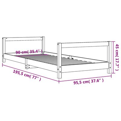 vidaXL Cadru de pat pentru copii, alb, 90x190 cm, lemn masiv de pin