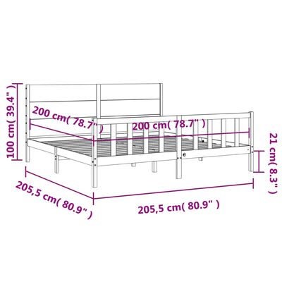 vidaXL Cadru pat cu tăblie 200x200 cm, negru, lemn masiv