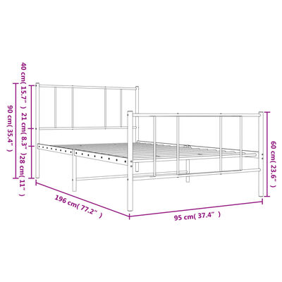 vidaXL Cadru pat metalic cu tăblii de cap/picioare, negru, 90x190 cm