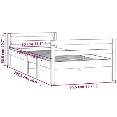 vidaXL Cadru de pat, alb, 80x200 cm, lemn masiv de pin