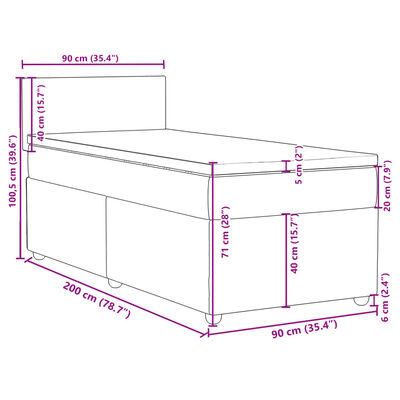 vidaXL Pat box spring cu saltea, gri deschis, 90x200 cm, textil