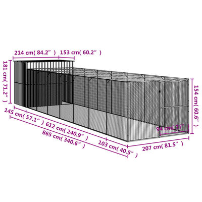 vidaXL Cușcă de câine cu țarc antracit 214x865x181 cm oțel galvanizat