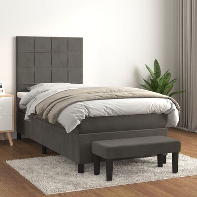 vidaXL Pat box spring cu saltea, gri închis, 100x200 cm, catifea