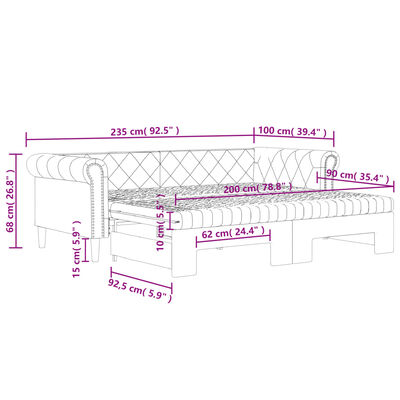 vidaXL Pat de zi cu extensie și saltele negru 90x200cm piele ecologică