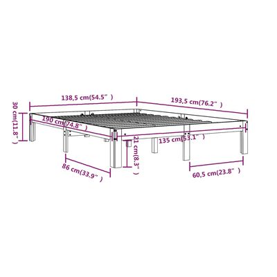 vidaXL Cadru de pat dublu, negru, 135x190 cm, lemn masiv