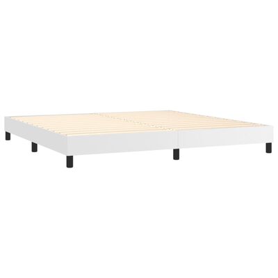 vidaXL Pat box spring cu saltea, alb, 200x200 cm, piele ecologică