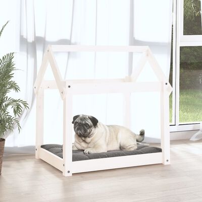 vidaXL Pat pentru câini, alb, 71x55x70 cm, lemn masiv de pin
