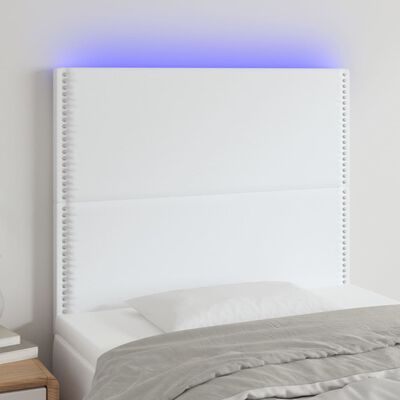 vidaXL Tăblie de pat cu LED, alb, 100x5x118/128 cm, piele ecologică