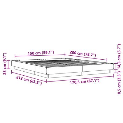 vidaXL Cadru de pat, stejar fumuriu, 150x200 cm, lemn prelucrat