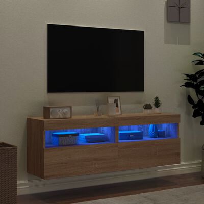 vidaXL Comodă TV de perete cu LED, 2 buc. stejar sonoma, 60x30x40 cm