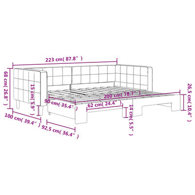 vidaXL Pat de zi cu extensie, gri deschis, 90x200 cm, catifea